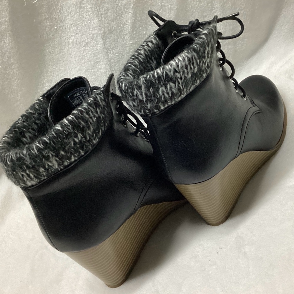 High Heel Boots Nautica Black Lace-Up Booties Ladies Size 8.5
